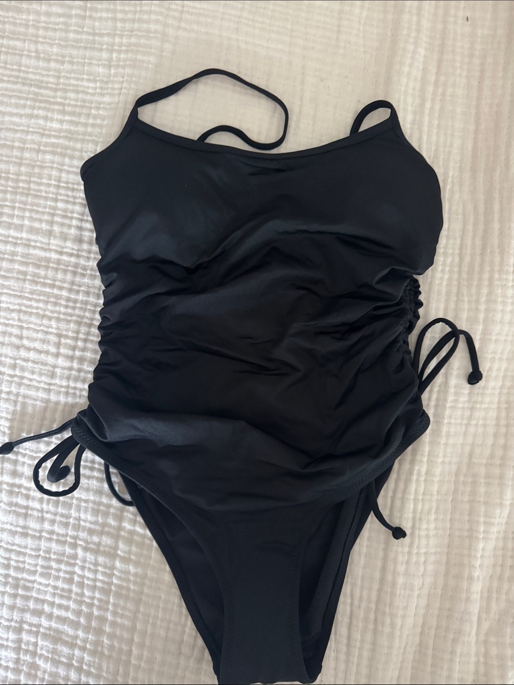 H&M Black Ruched One-Piece Swimsuit with Drawstring Detail
